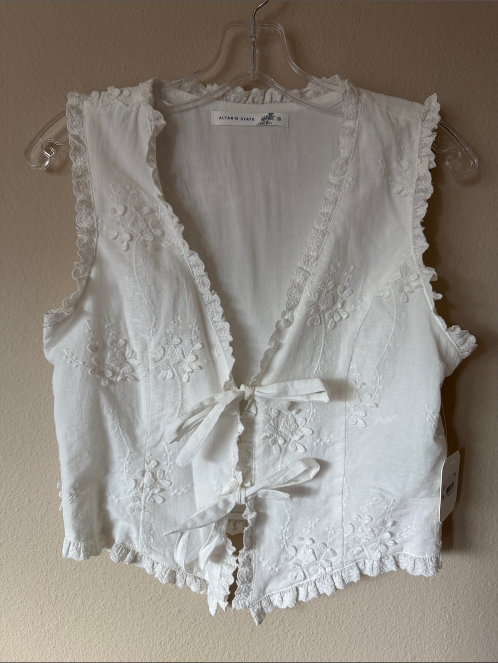 Altar'd State White Eyelet Tie-Front Tank - Picture 2 of 6